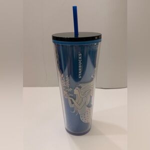 Starbucks Blue Tumbler with Artistic Design